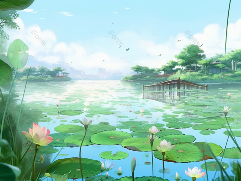 小暑大自然环境文艺荷叶插画背景,插画/手绘图,插画/手绘图库,插画/手绘图下载,插画/手绘